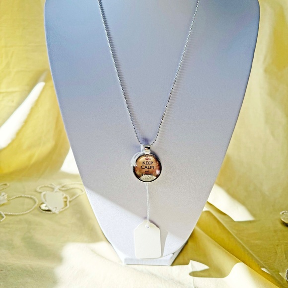 KEEP CALM AND LOVE DOGS PENDANT NECKLACE, HANDMADE, GLASS DOME ON METAL, 23 INCH - Picture 2 of 4